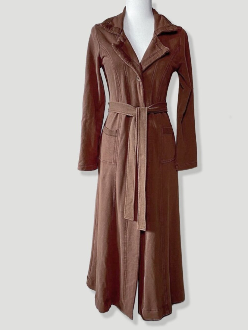 Cabi Brown Duster Trench Coat Pumpkin Knit Regency Renaissance Castle Core